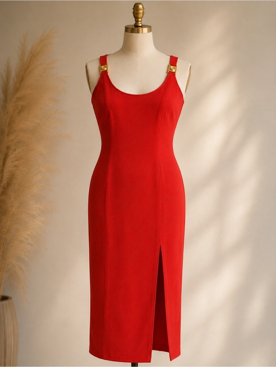 Marshall Rousso Dresses & Skirts - Marshall Rousso Vintage Red Midi Dress with Gold Strap Details - Size M EUC